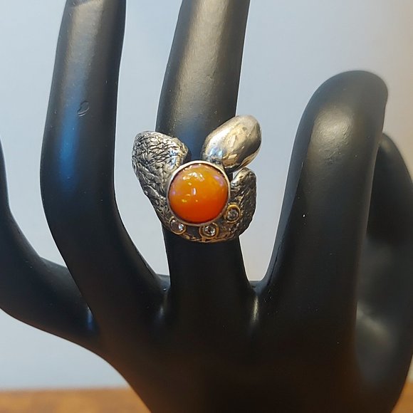 Handmade Mexican 925 Silver Ring w/Mexican Fire Opal - Picture 1 of 5